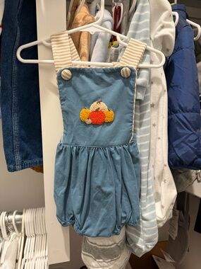 Blue Cotton Baby One-Piece Romper with Pumpkin Patch Detail